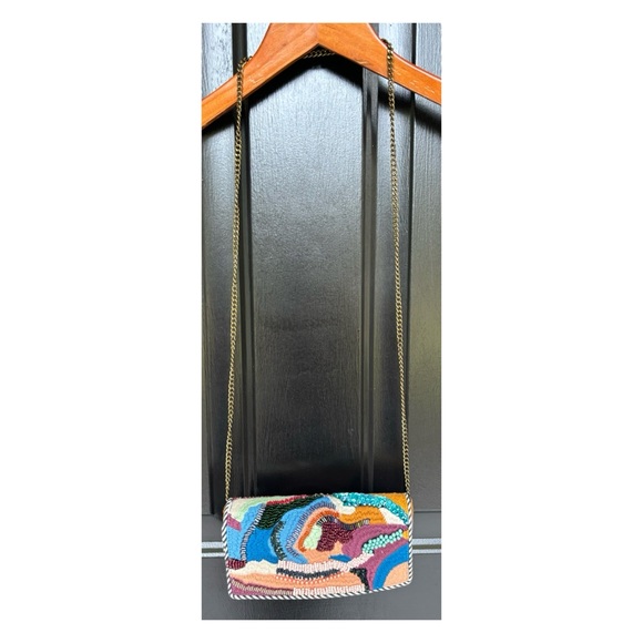 NWOT Anthropologie Abstract Embroidered and Embellished Crossbody Bag - Picture 5 of 11